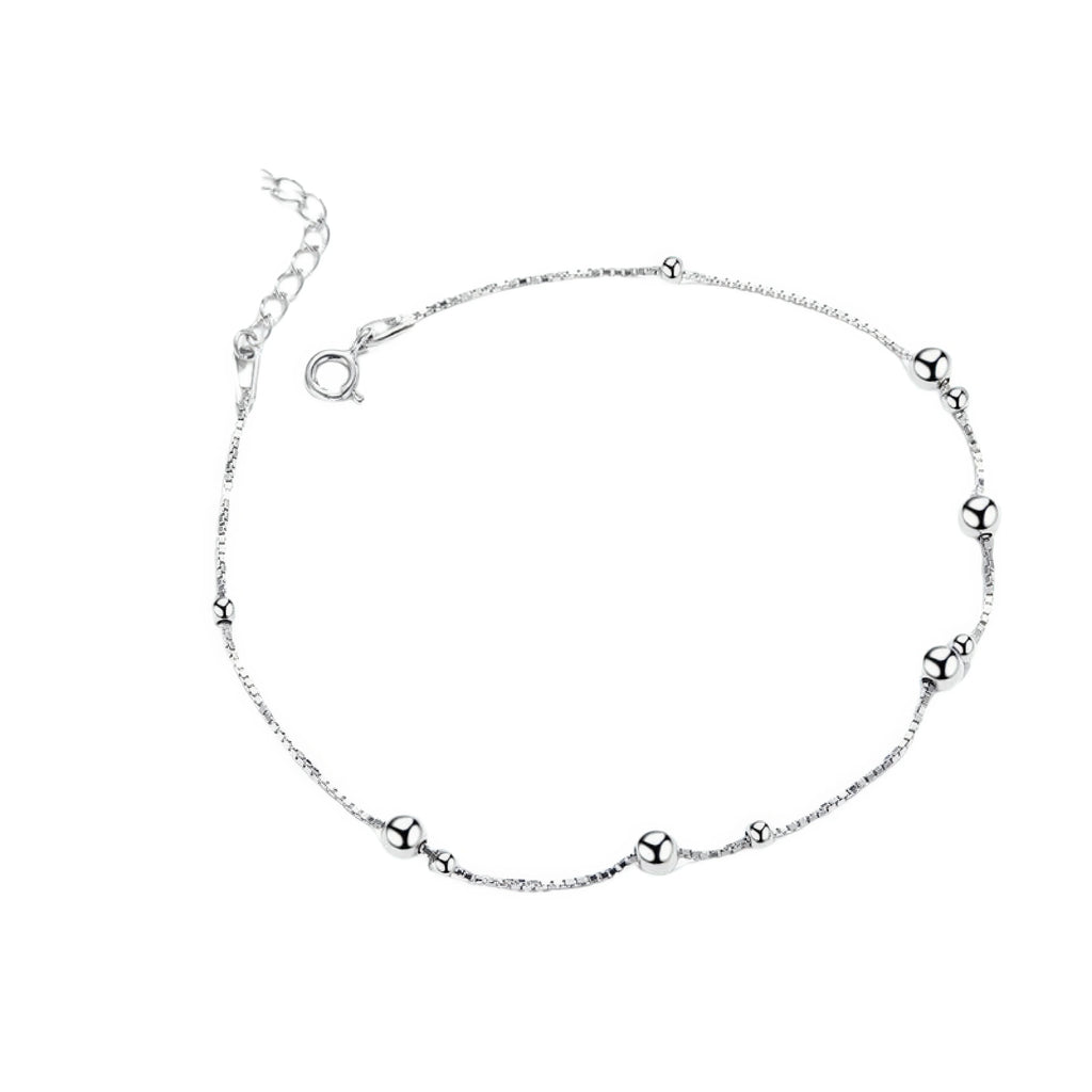 Damen Fusskettchen Kugelkette – weissgoldfarben plattiert, minimalistisch