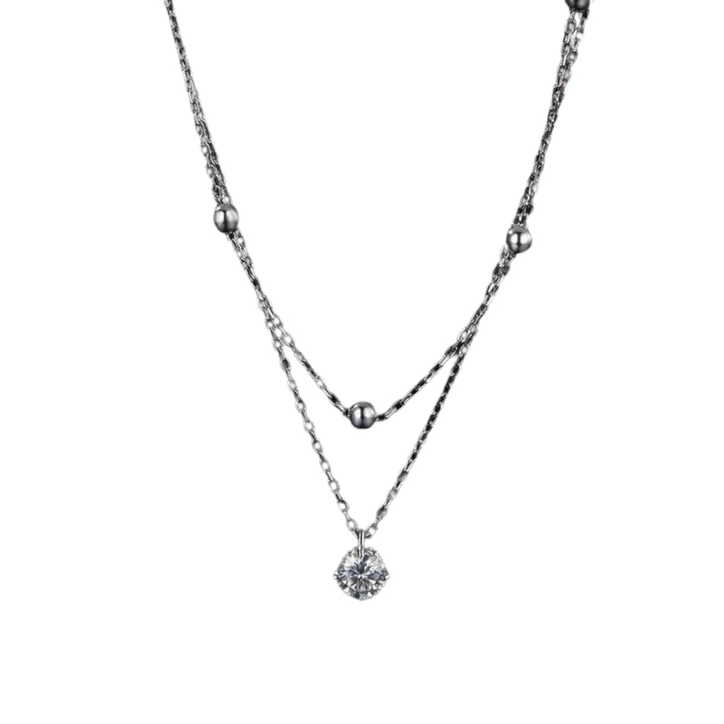 Zweischichtige Silberkette mit Zirkonia und Kugeldetails – klar, ruhig und modern kombiniert