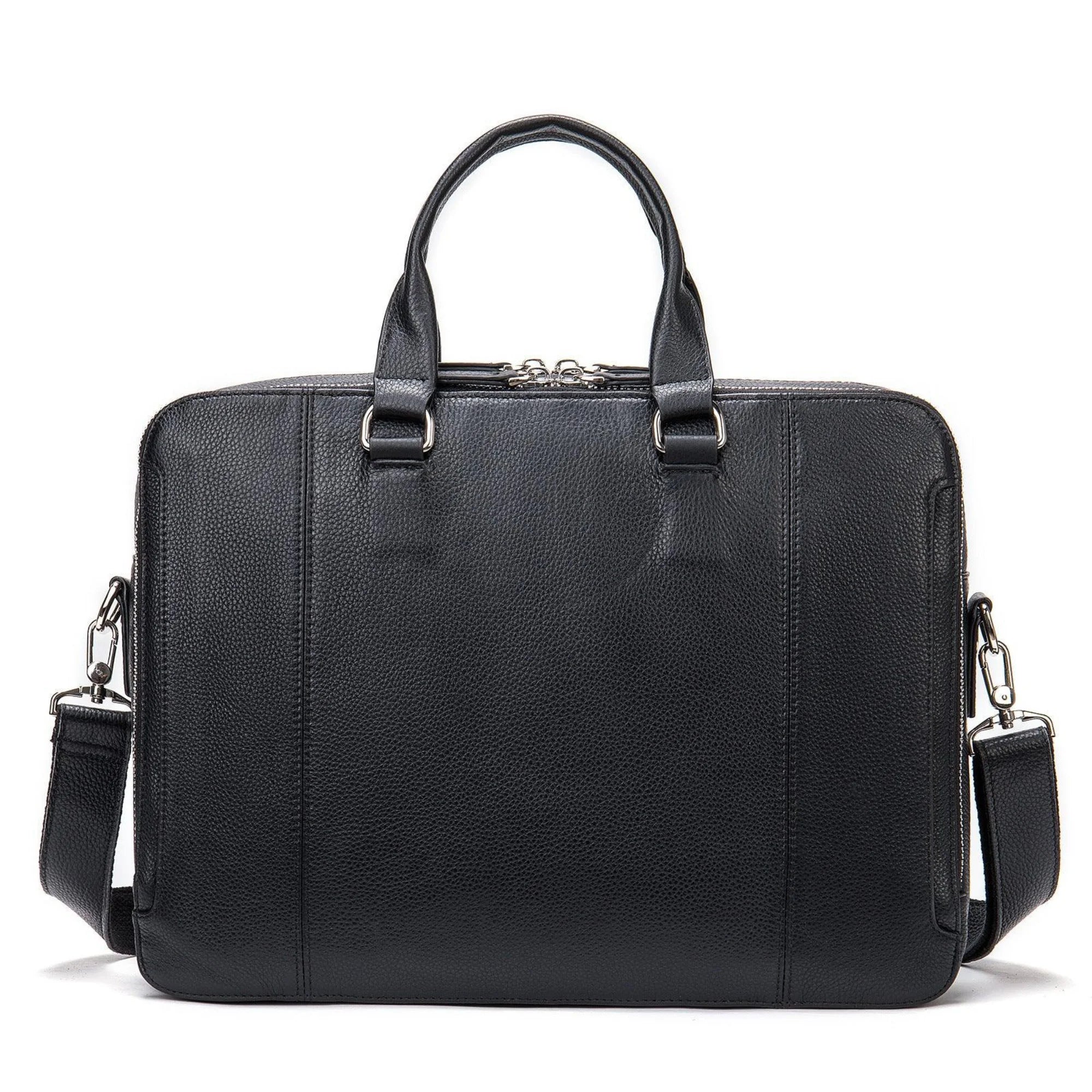 Leder Business Laptoptasche in black: Formstabile Echtledertasche für sicheren Pendlertransport.