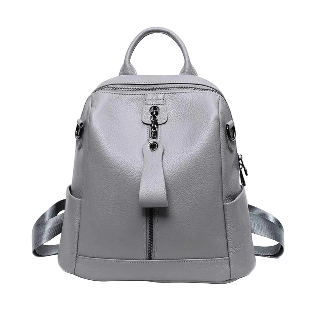 Hellgrauer Lederrucksack (Steingrau) weiche Form frontal
