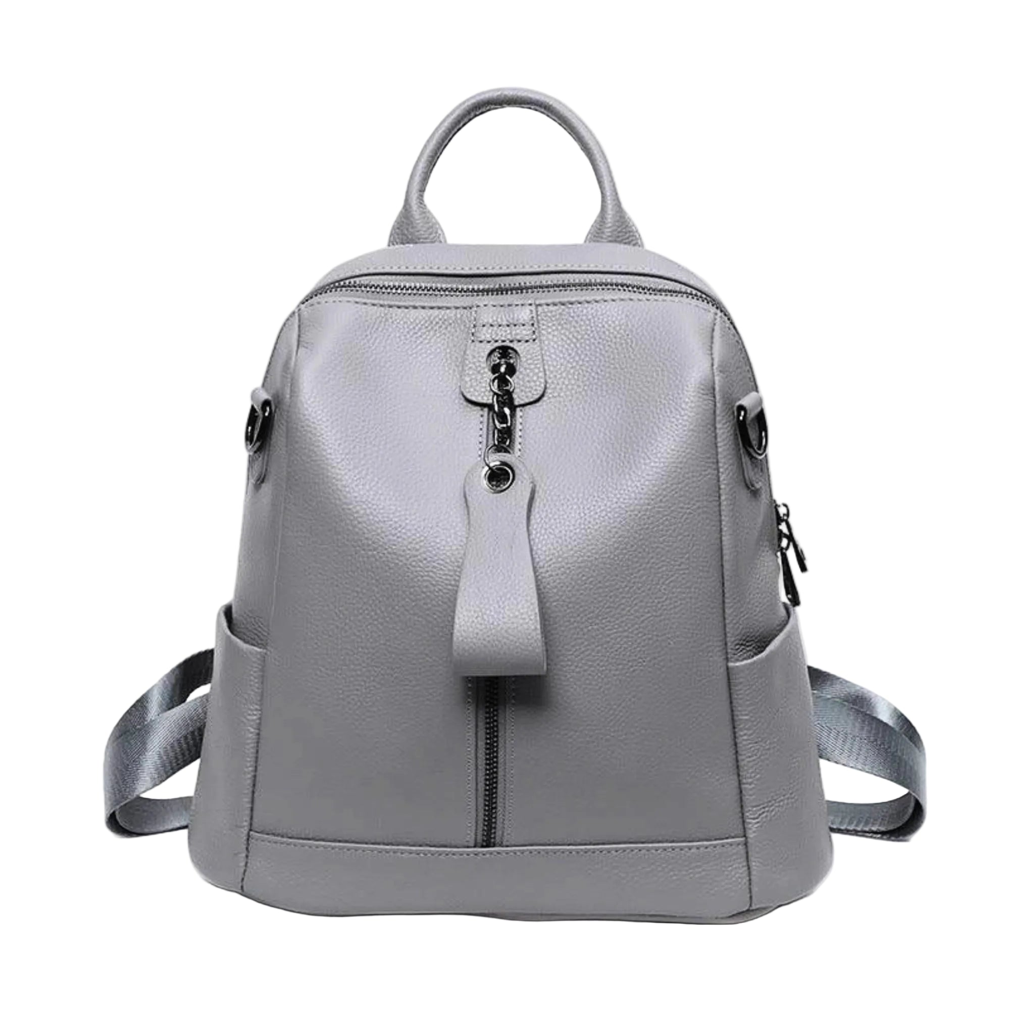 Hellgrauer Lederrucksack (Steingrau) weiche Form frontal