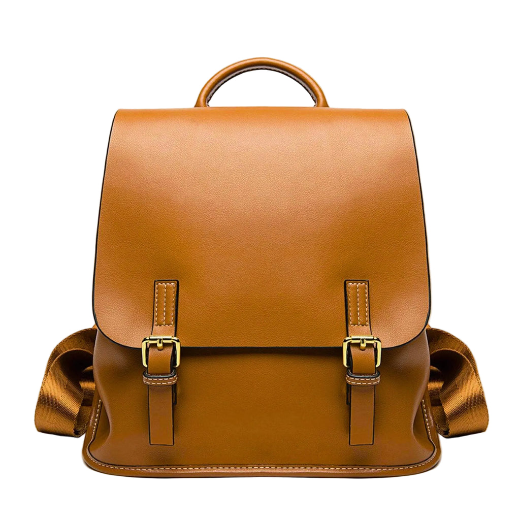 Kompakter Damen Lederrucksack Hellbraun mit Riemenverschluss