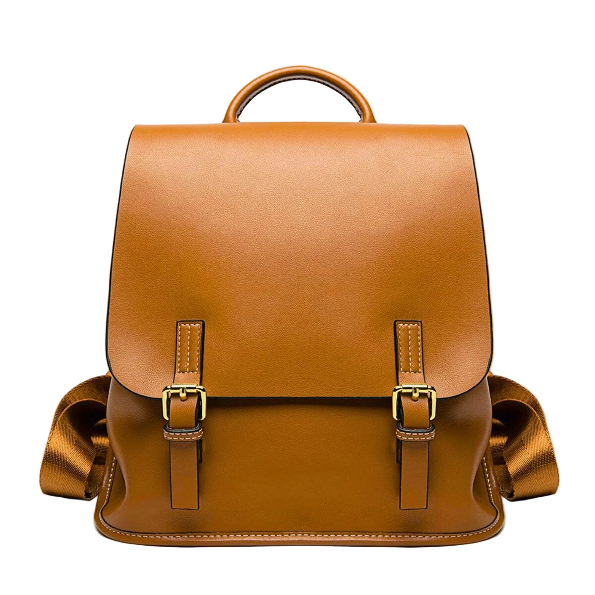 Kompakter Damen Lederrucksack Hellbraun mit Riemenverschluss