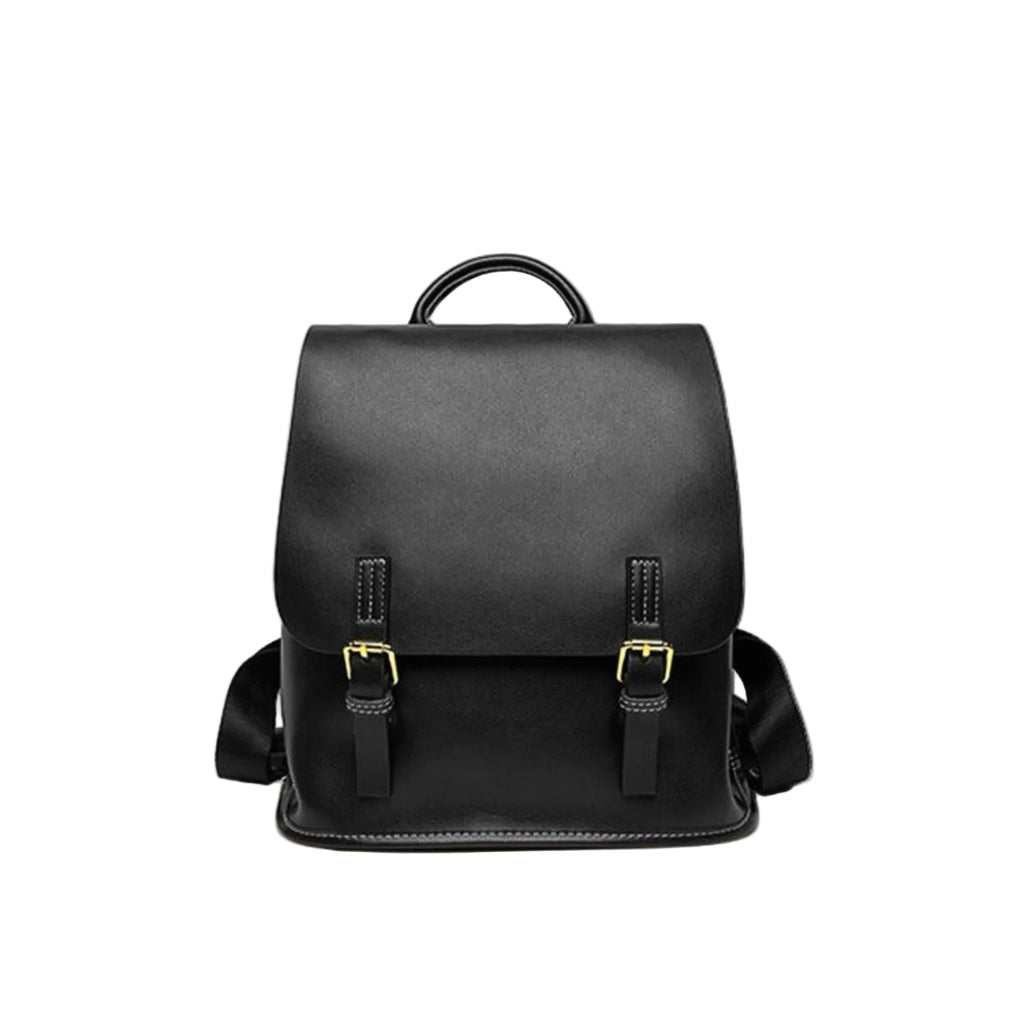 Schwarzer Lederrucksack City strukturiert mit Doppelriemen