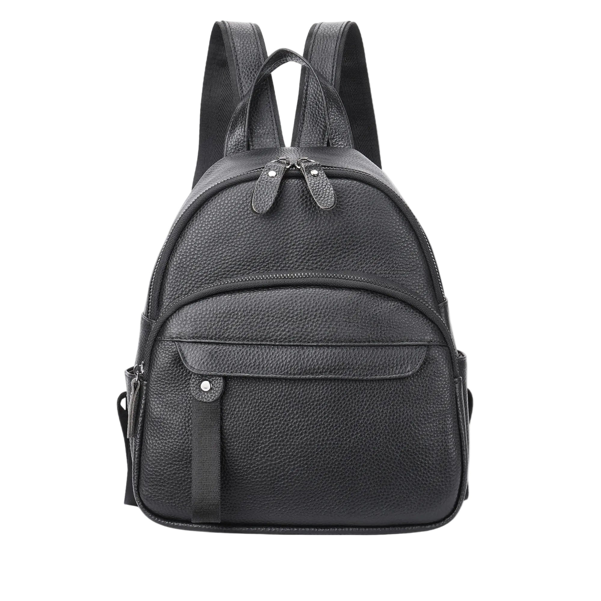 Schwarzer Damen Lederrucksack aus weichem Rindsleder frontal