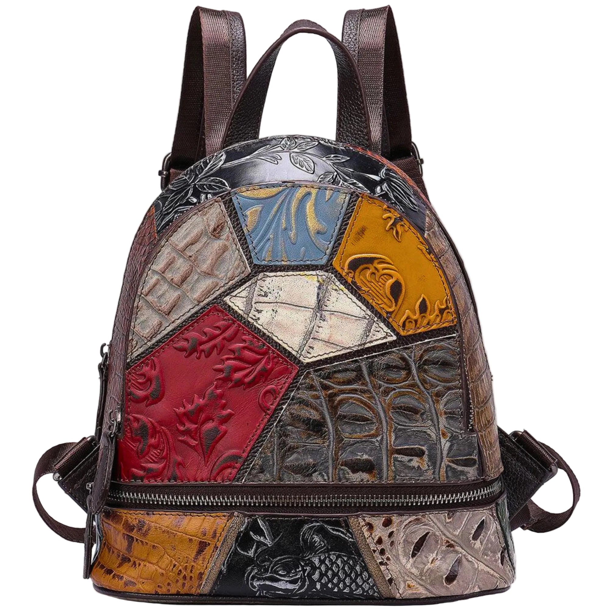 Seitenansicht zeigt die verschiedenen Lederfarben und Texturen