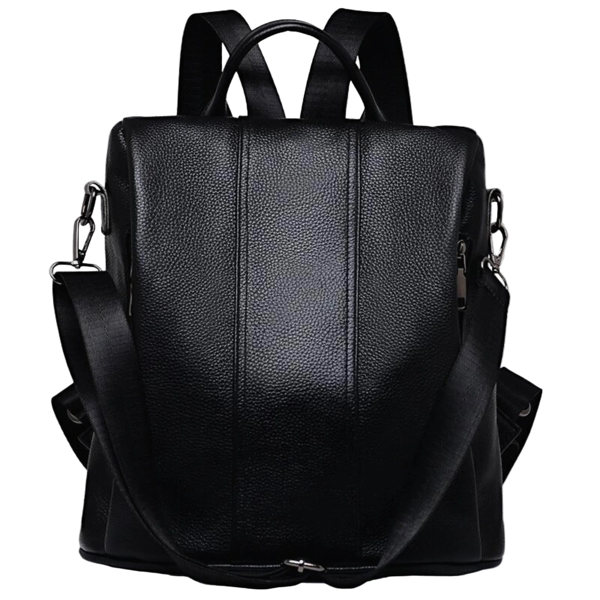 Schwarzer Lederrucksack mit vertikaler Design-Naht auf der Front