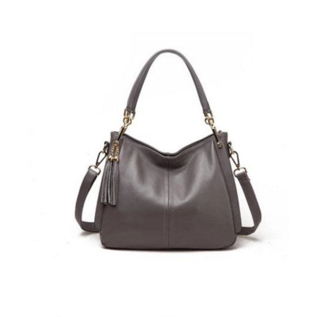 Schultertasche aus strukturiertem Echtleder in Grau – dezent, funktional, perfekt für Alltag und Büro