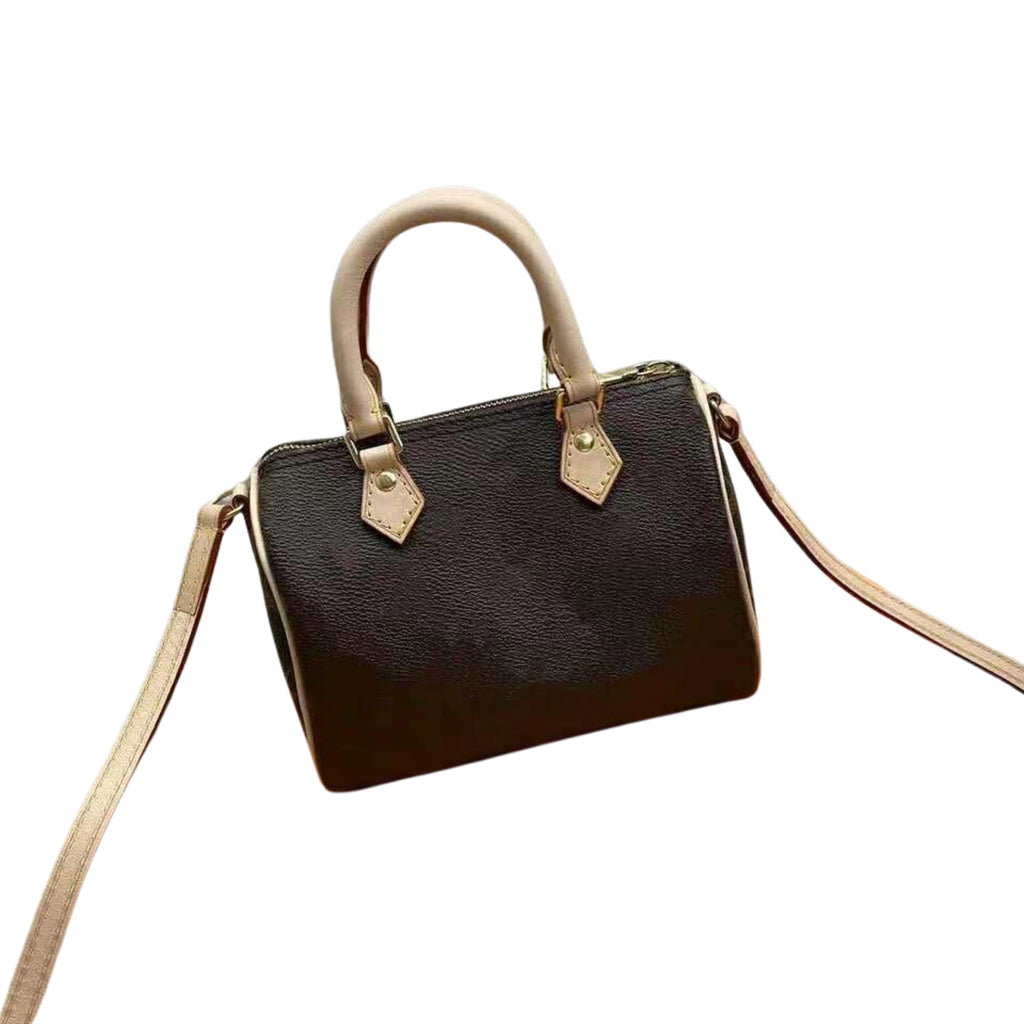 Kompakte Echtleder Schultertasche in Espresso – Kontrastgriffe, Reissverschluss und klare Linien