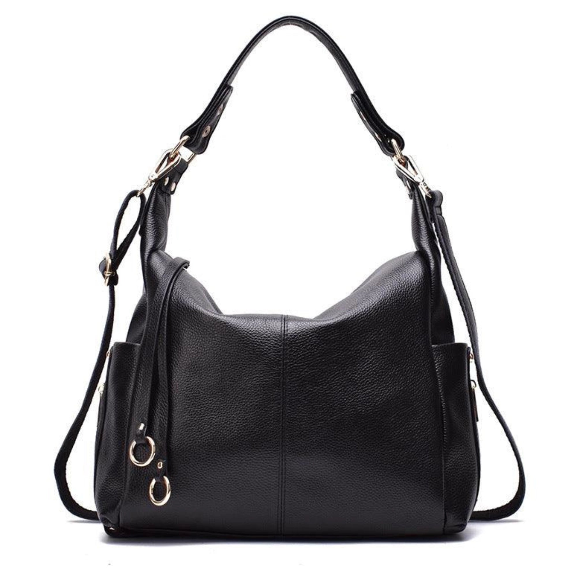Schwarze Echtleder Schultertasche mit verstellbarem Riemen – viel Platz und edles Design für Business und Alltag