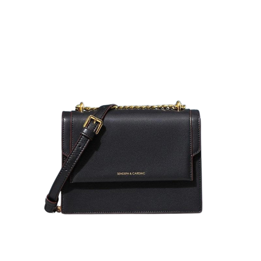 Schwarze Schultertasche aus Echtleder – kompakt, strukturiert, ideal für Business und Freizeit