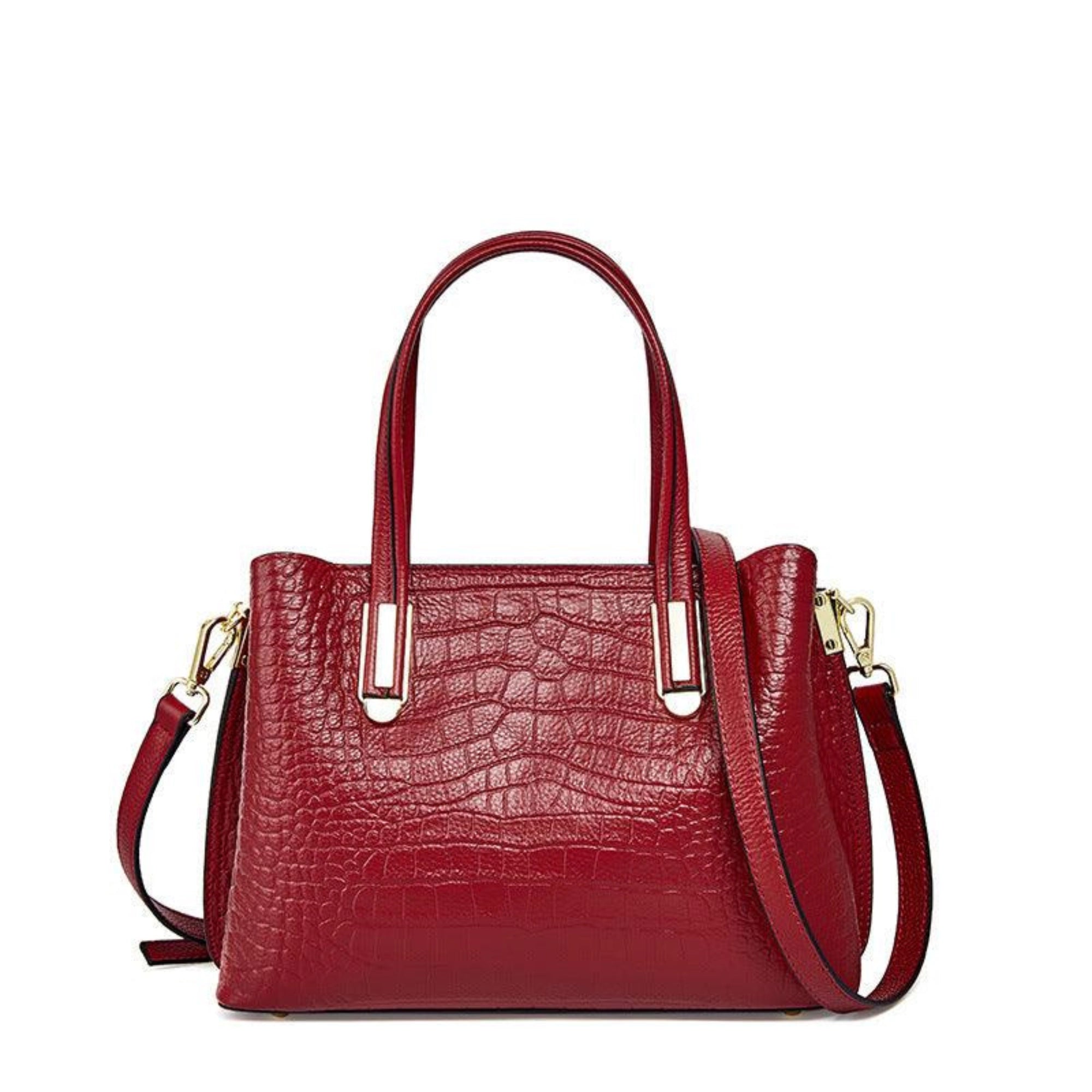 Elegante Schultertasche aus rotem Echtleder – Kroko-Prägung, goldene Details, urbaner Luxus für stilvolle Frauen