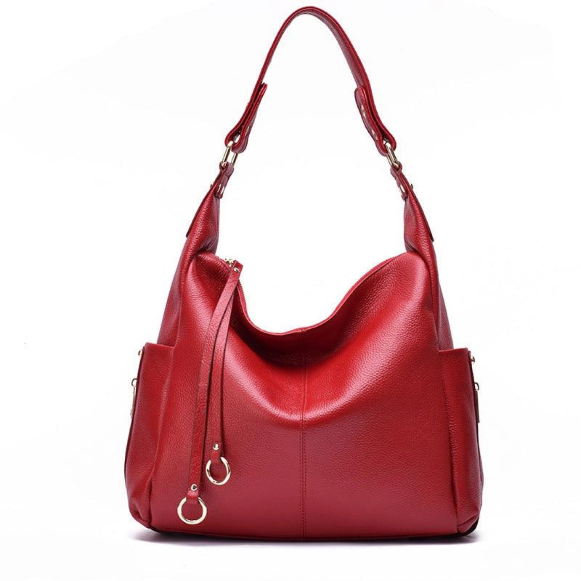 Rote Echtleder Schultertasche – weiches Leder, grosse Henkeltasche mit Zipper und klarer Linie