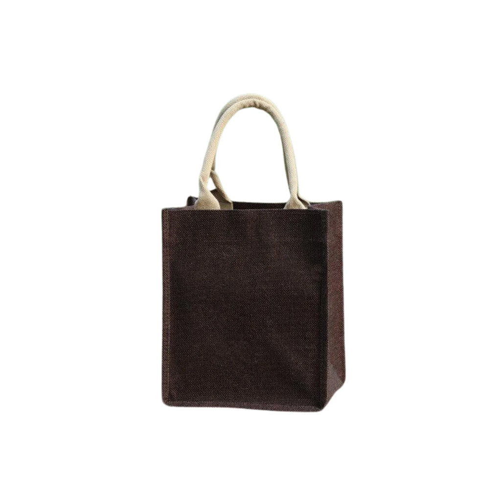 Kleine Leinentasche in Earth Brown, hoch geschnitten mit kurzen naturfarbenen Henkeln