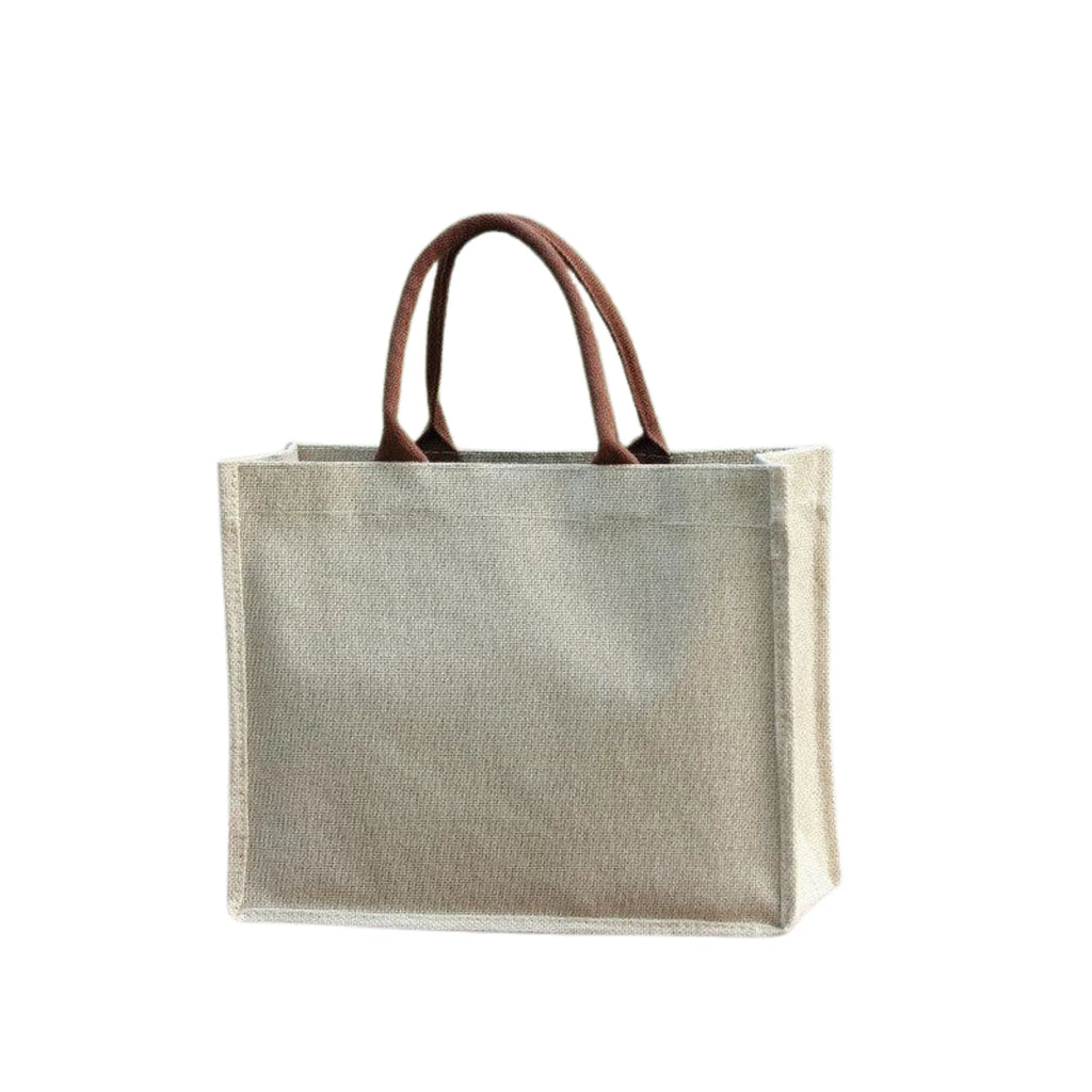 Grosser Leinen-Shopper in Raw Linen mit kurzen braunen Henkeln – rechteckig, unaufdringlich