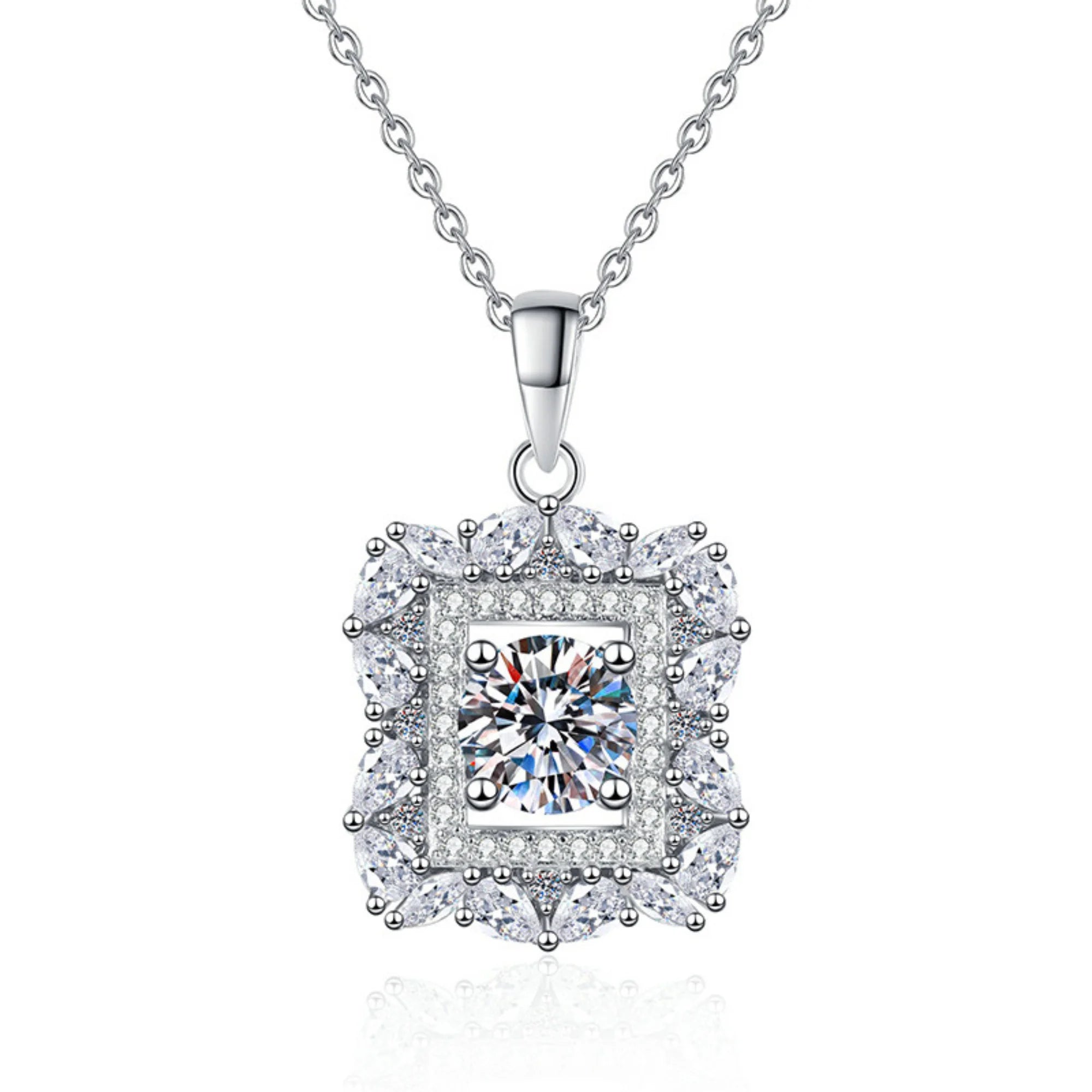 Detailansicht quadratischer Moissanite in 925 Silberfassung