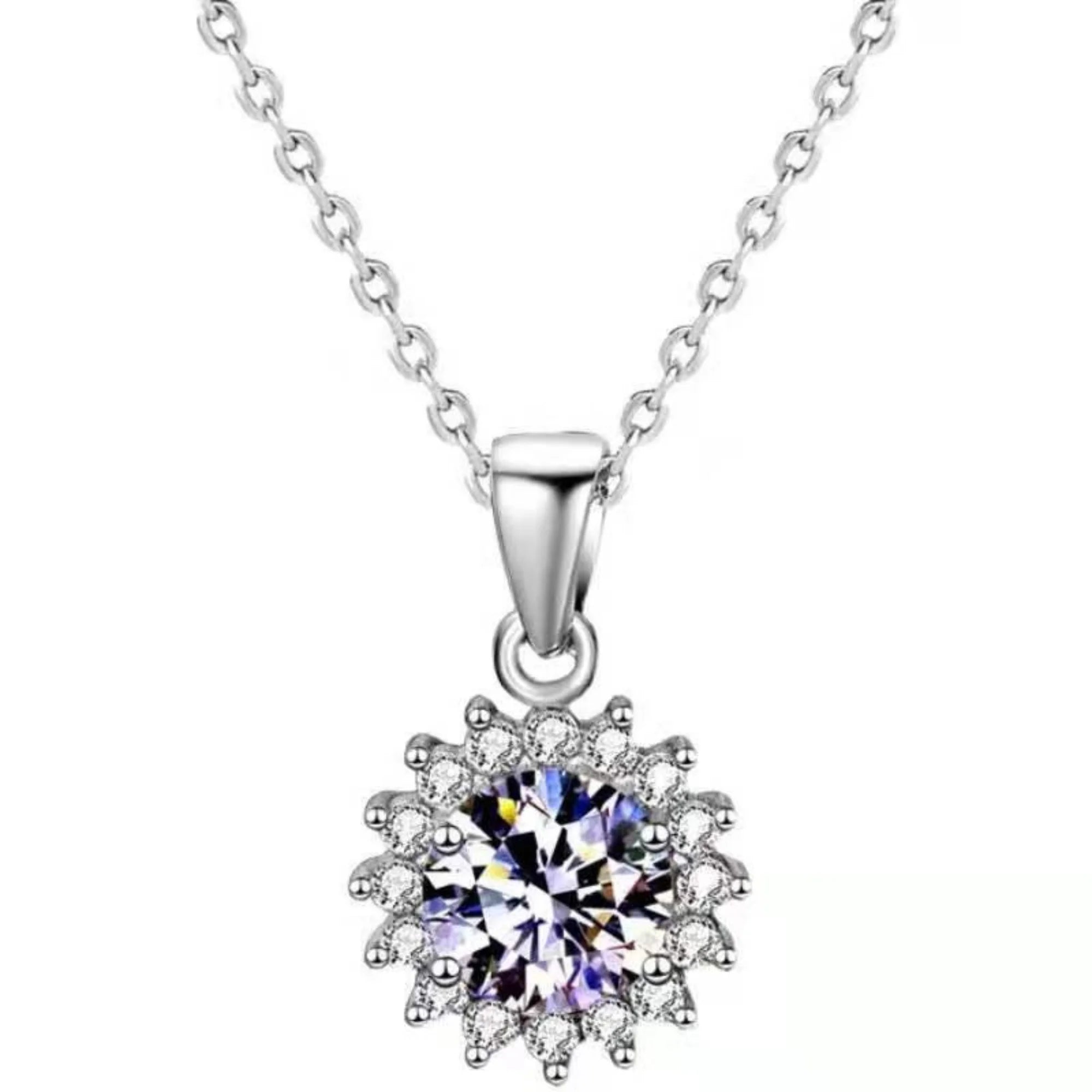Halskette mit Moissanite im Sonnenblumen-Design aus 925 Silber – feminin, leicht und mit klarem Glanz