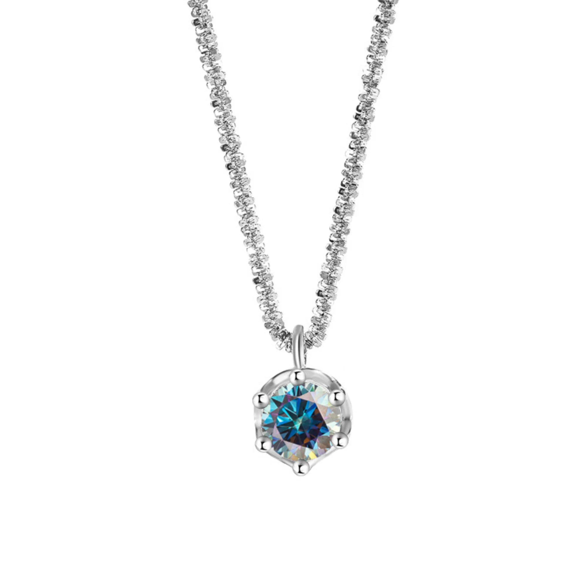 Moissanitkette mit blauem Stein – facettiert gefasst, 925 Silber, modern und zertifiziert