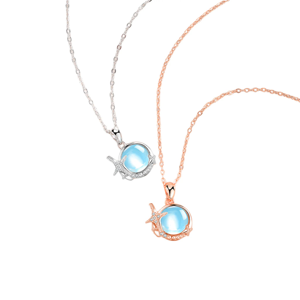 925 Silberkette mit Stern und rundem Mondstein – Variante in Silber