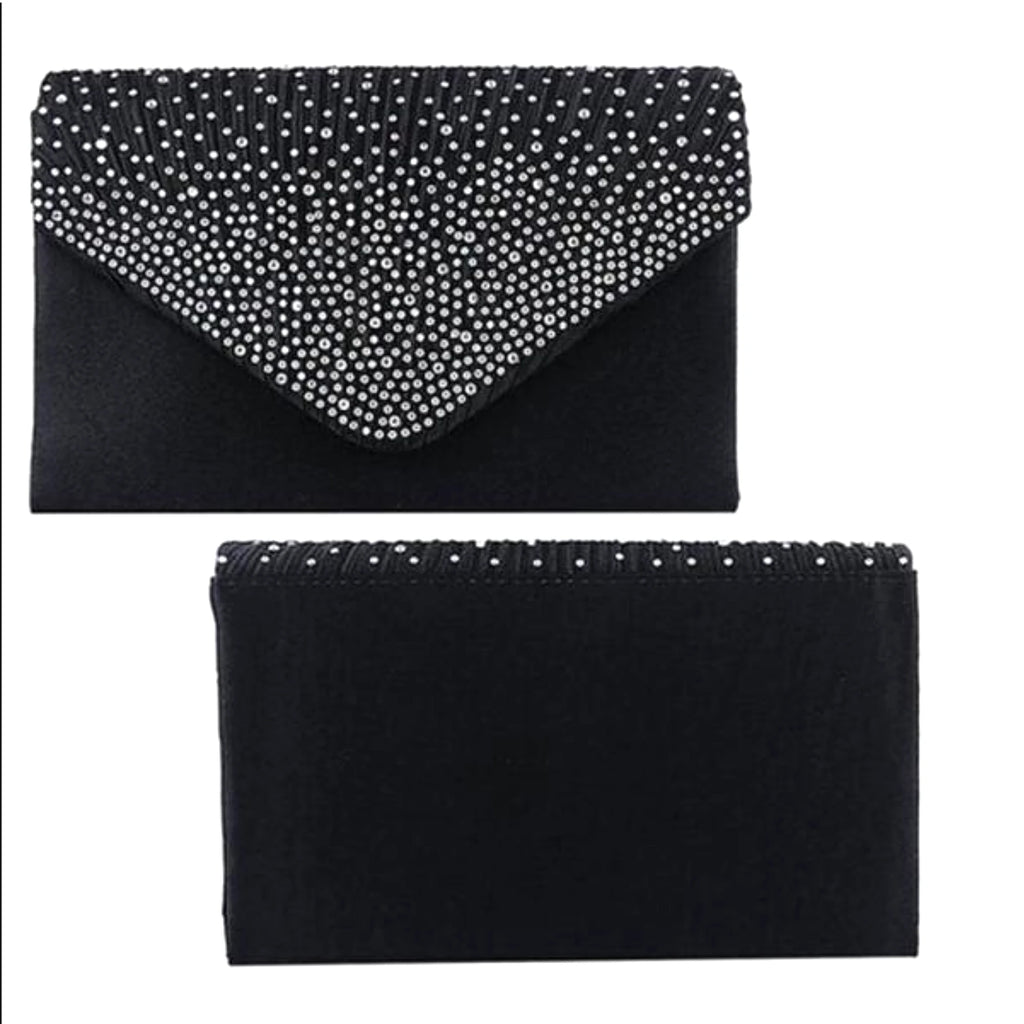 Strass-Clutch in Vorder- und Rückansicht – klar, funktional, hochwertig