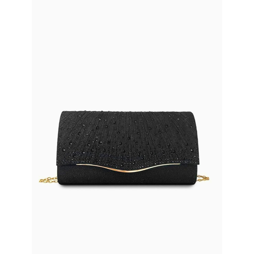 Clutch in Noir Sparkle mit goldfarbener Kette – schimmerndes Finish für Events oder elegante Empfänge