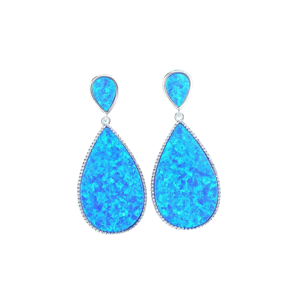 Paar Opal-Tropfenohrringe mit 925 Silberfassung, frontal dargestellt