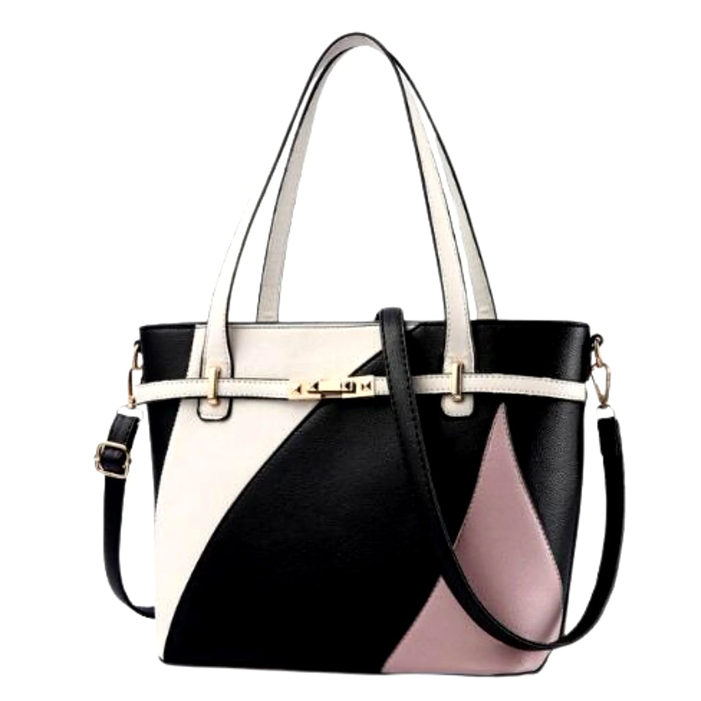 Tasche in Noir Mix mit Rose Cream und Mauve Pink – kombiniert mit cleanem Everyday-Look