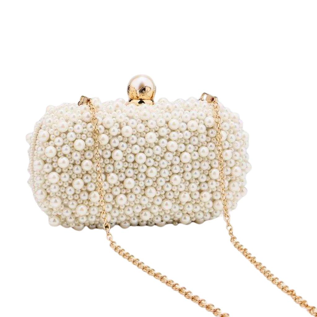 Perlenbesetzte Clutch mit goldener Kette – tragbar über der Schulter oder in der Hand