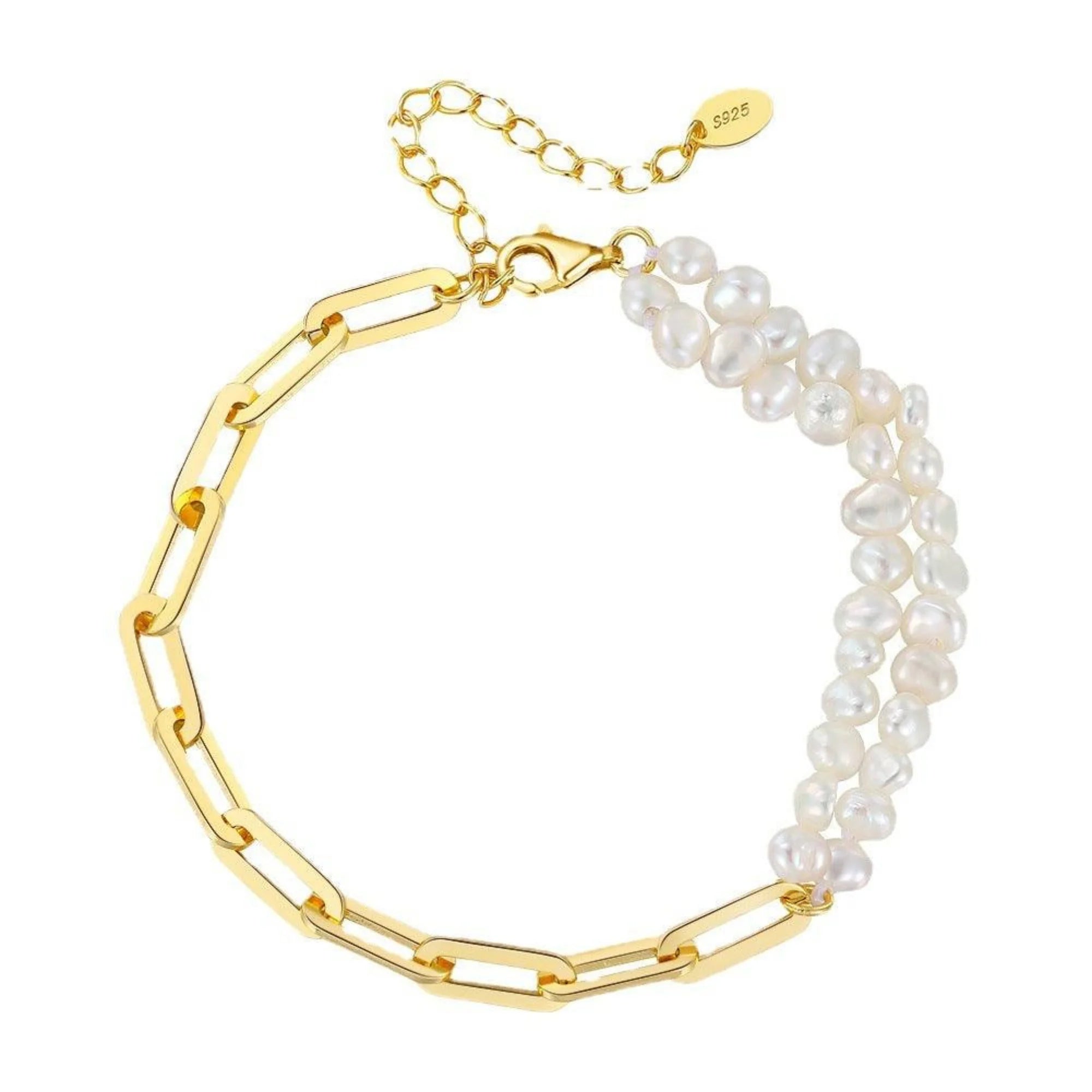Hochwertiges Perlenarmband mit vergoldetem 925 Silber und Perlensträngen – ohne Logo, mit Stil