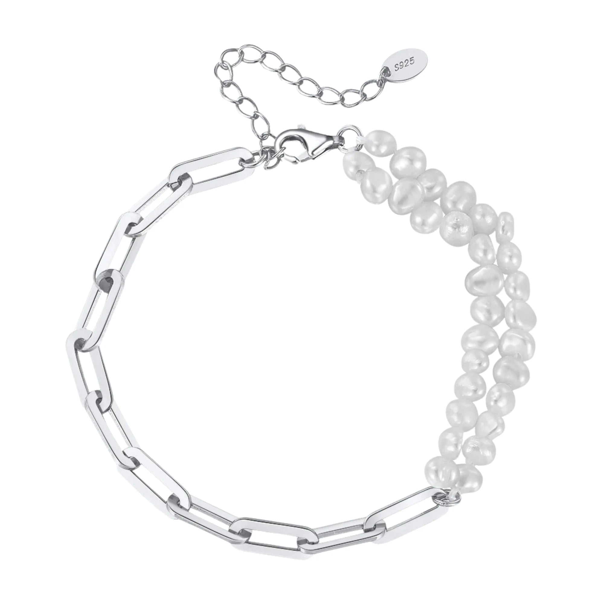 Zweireihiges Armband mit Naturperlen und 925 Silbergliederkette – puristisch und klar