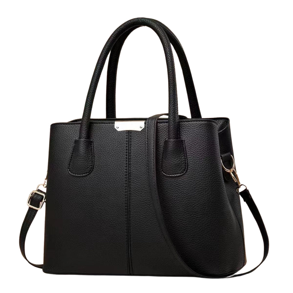 Kompakte schwarze Schultertasche – zeitloses Design mit Strukturgriff, Reissverschluss und Innentaschen