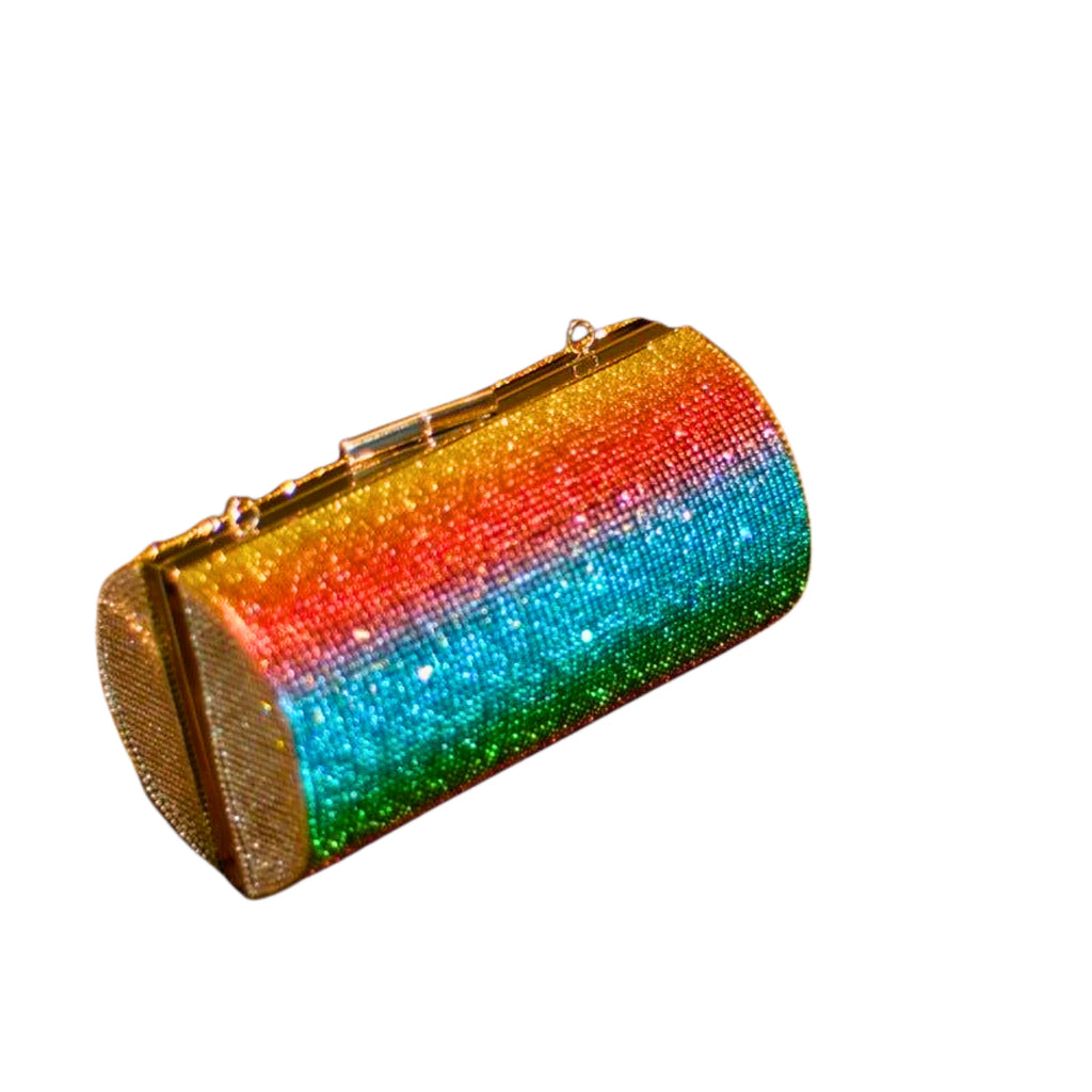 Pure Vorderansicht der Clutch – Rainbow-Farbverlauf auf zylindrischem Körper