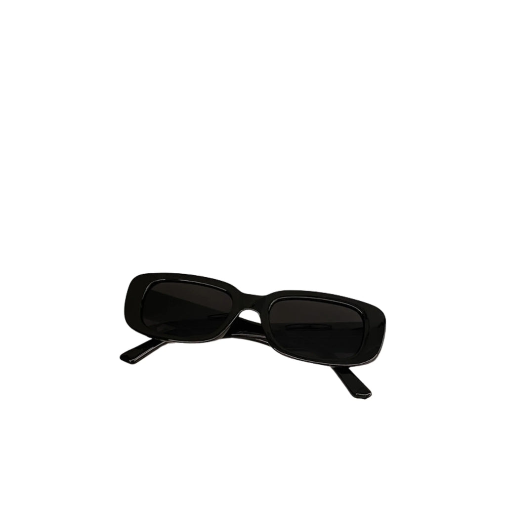 Rechteckige Sonnenbrille in Schwarz mit dunklem Glas – reduziert, unauffällig