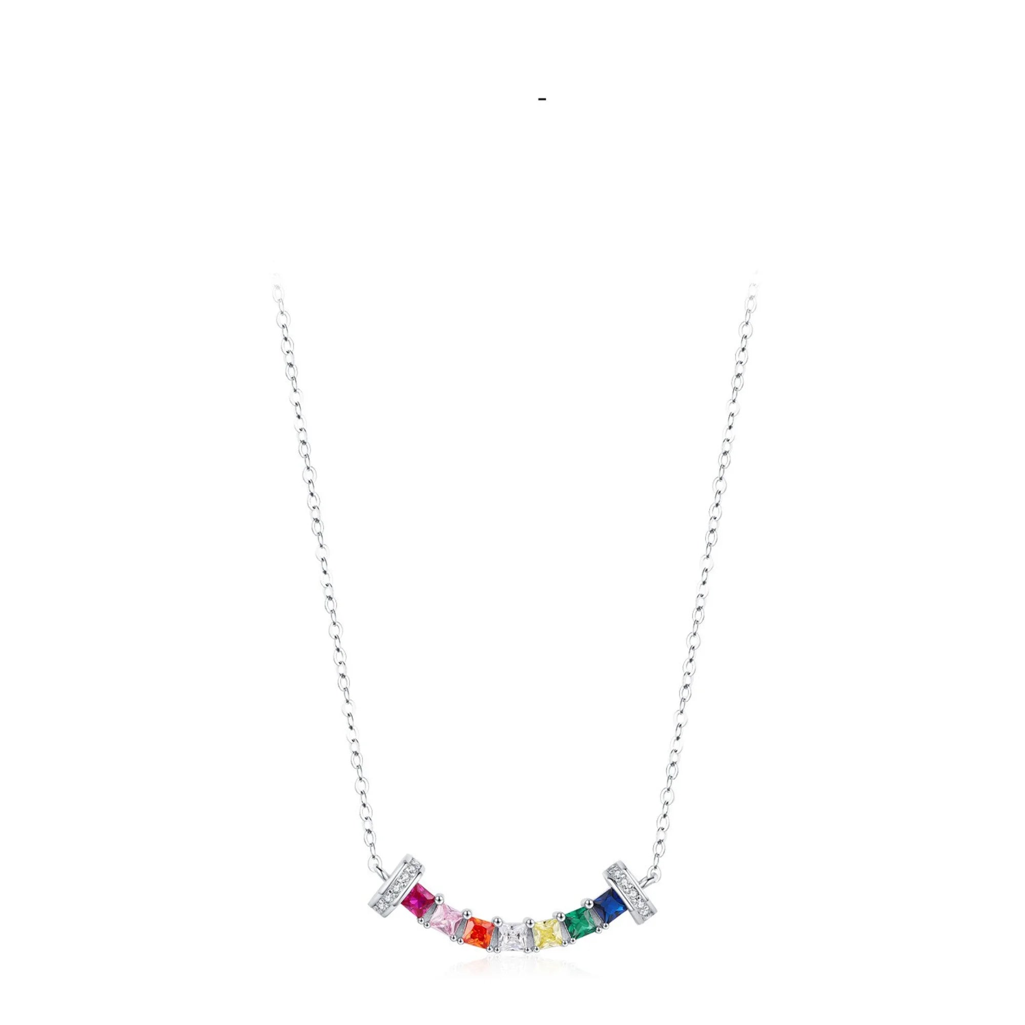 Regenbogen Halskette aus 925 Silber mit Farbsteinen