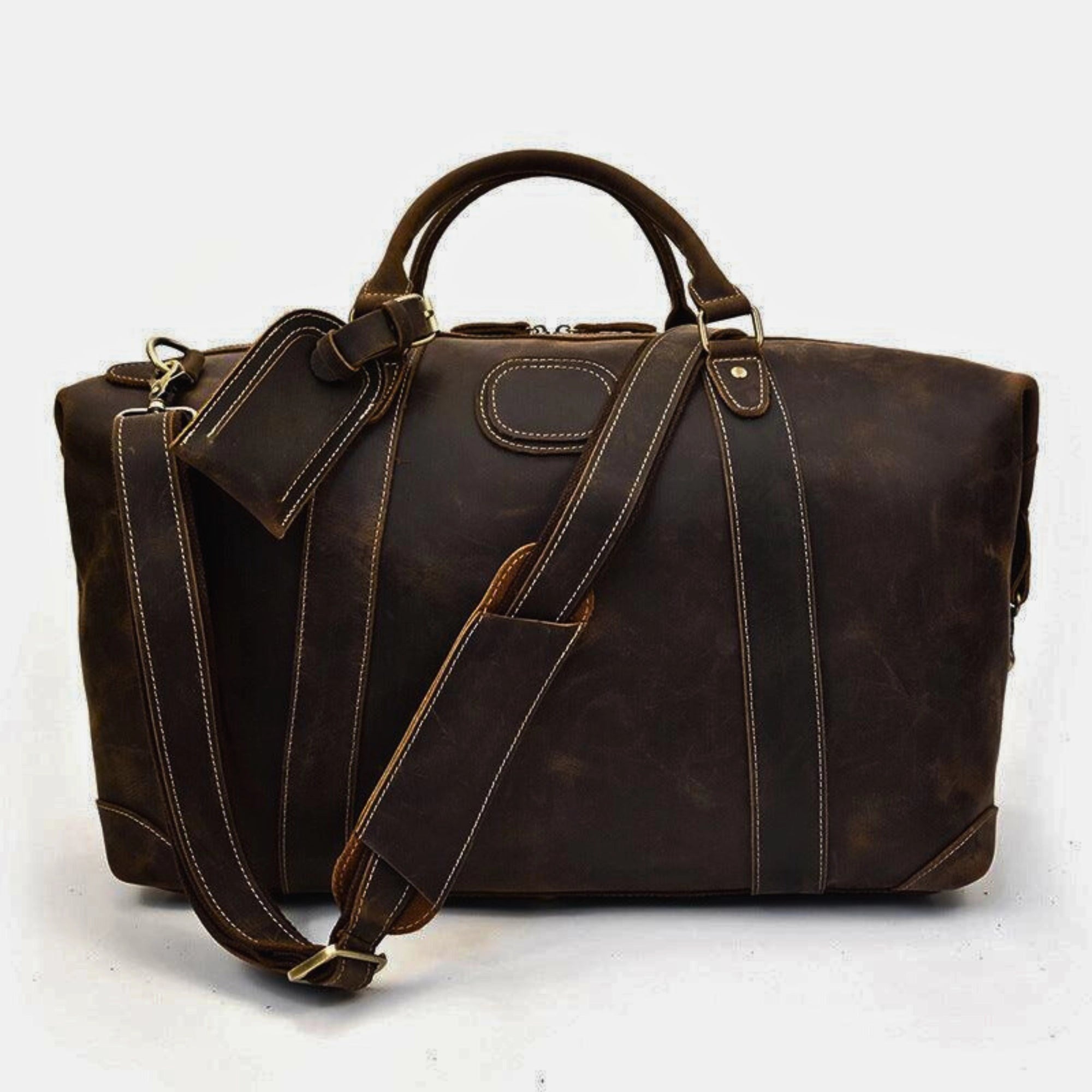leder weekender 50 cm – frontansicht mit schultergurt