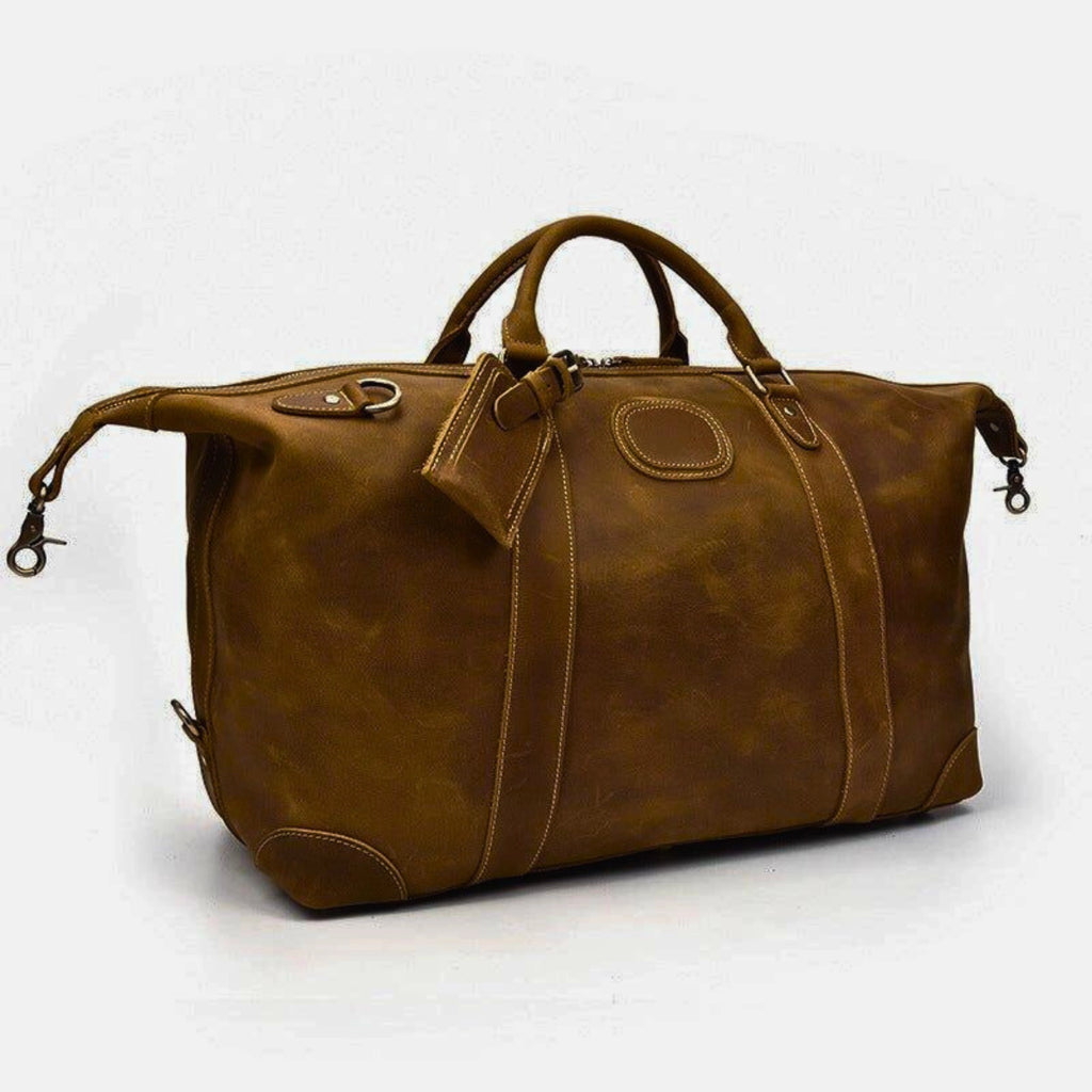 leder weekender 50 cm – seitenansicht kastanienbraun