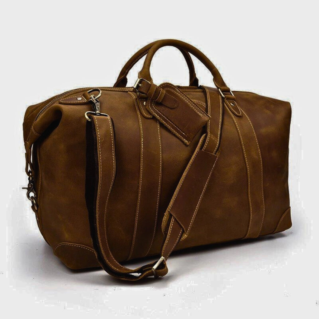 leder weekender 50 cm – diagonalansicht kastanienbraun