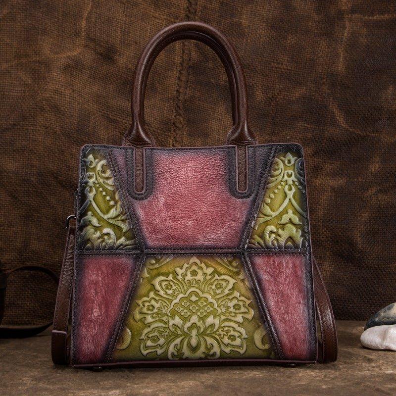 Retro Lederhandtasche – Geprägt und Handbemalt - Bodison