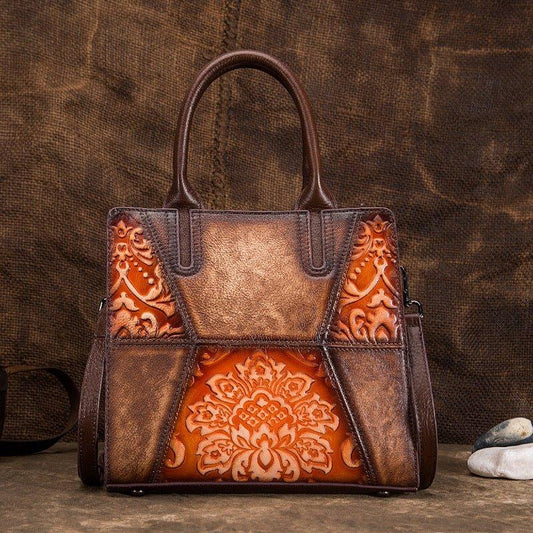 Retro Lederhandtasche – Geprägt und Handbemalt - Bodison