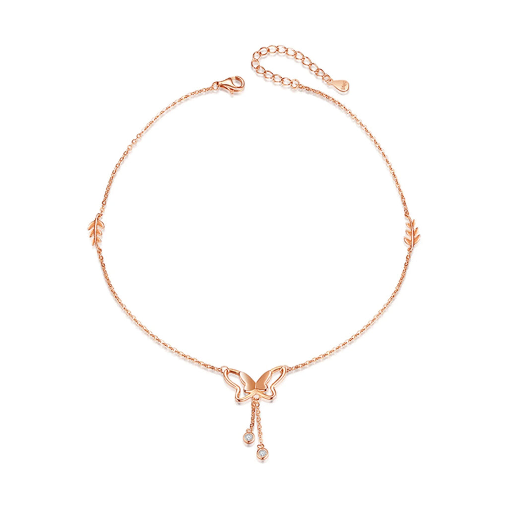 Damen Fusskettchen Schmetterling Roségold mit Zirkonia Akzenten