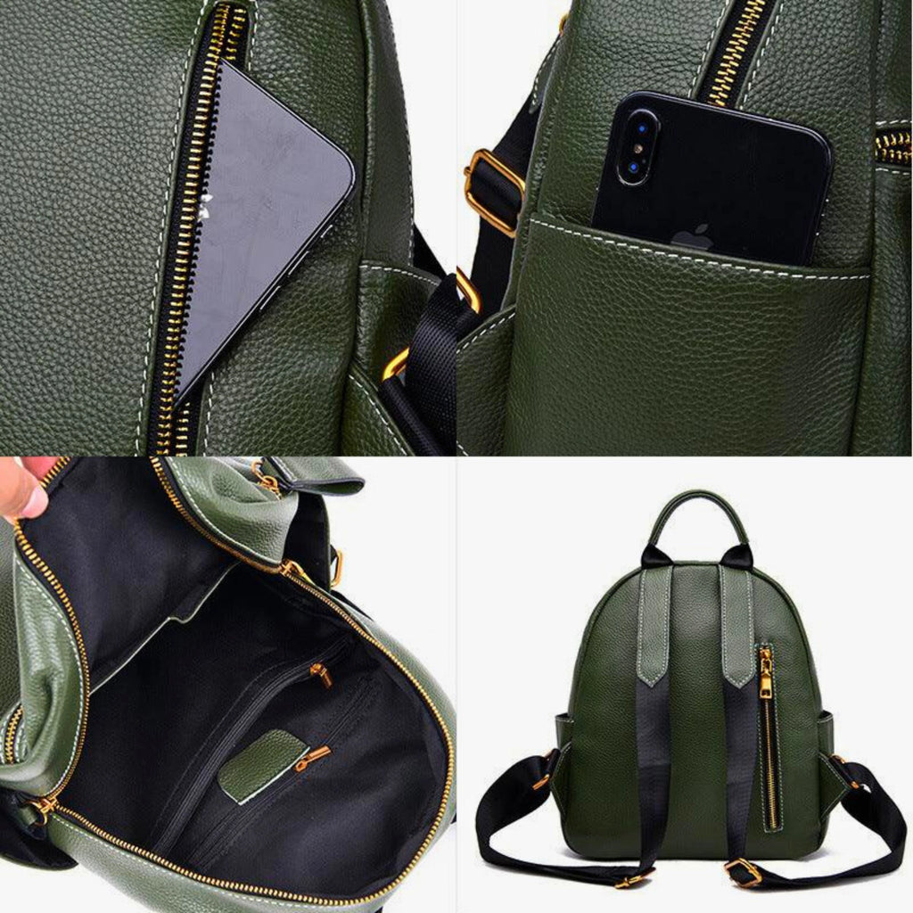 Nahaufnahme des Deep Forest Rucksacks – zeigt Smartphone-Fach, Seitenfächer und Innenstruktur.