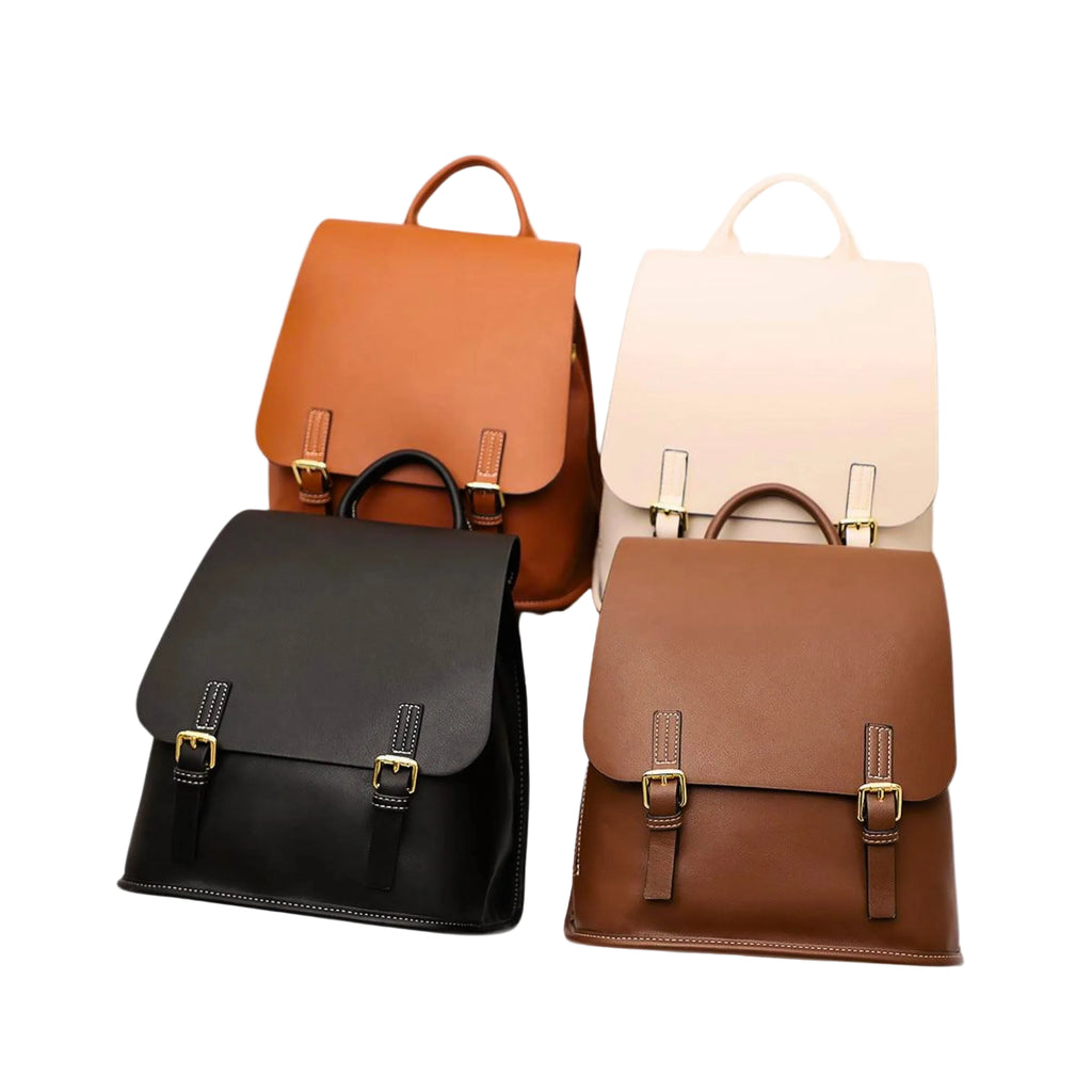 lederrucksack – vier farben farbübersicht midnight chestnut camel ivory