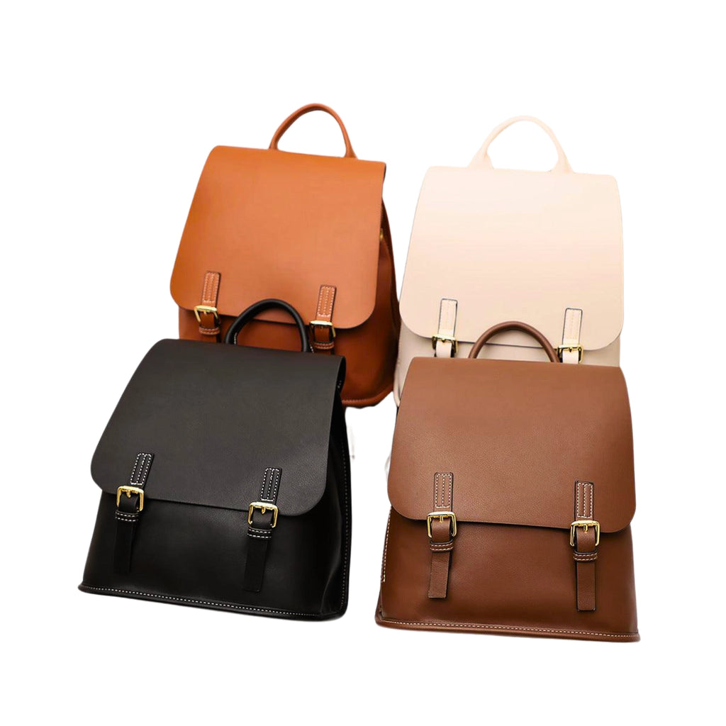 lederrucksack – vier farben farbübersicht midnight chestnut camel ivory