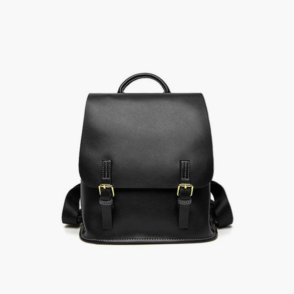lederrucksack – frontansicht midnight black mit schnallen
