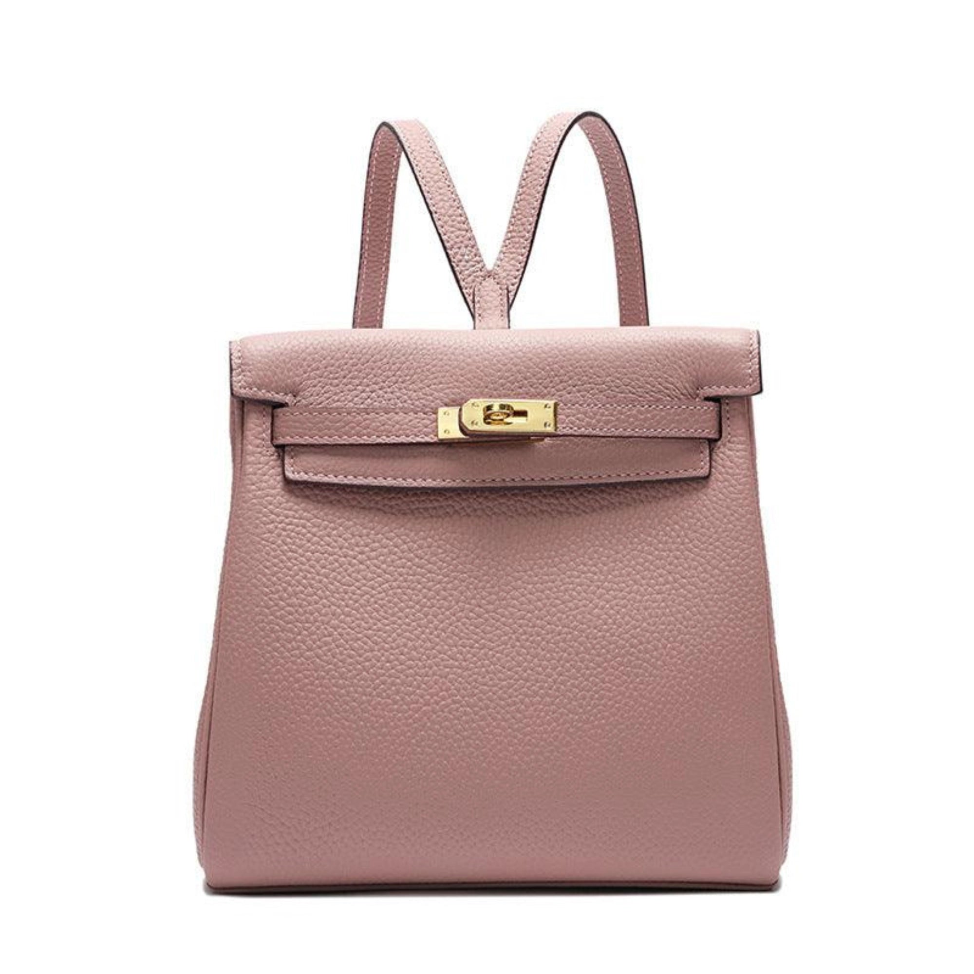 Zart rosafarbener Leder-Rucksack – weich gepolstert, cleanes Design, femininer Farbcode.