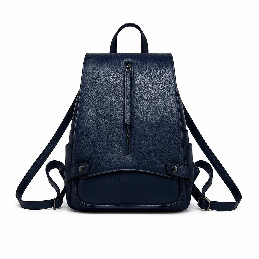 lederrucksack – frontansicht royal navy metallschnallen