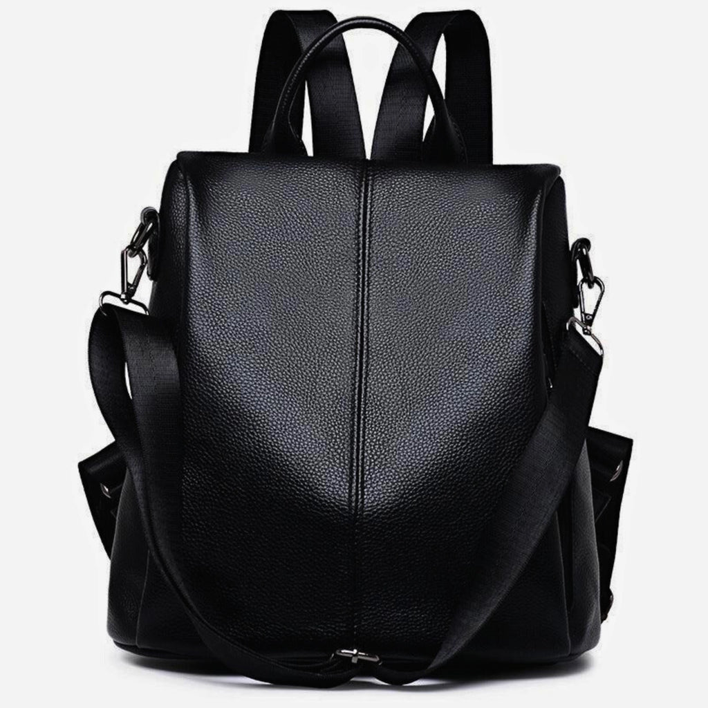 Urban Black Damenrucksack mit cleanem Rücken – diebstahlsicheres Design ohne sichtbares Logo.