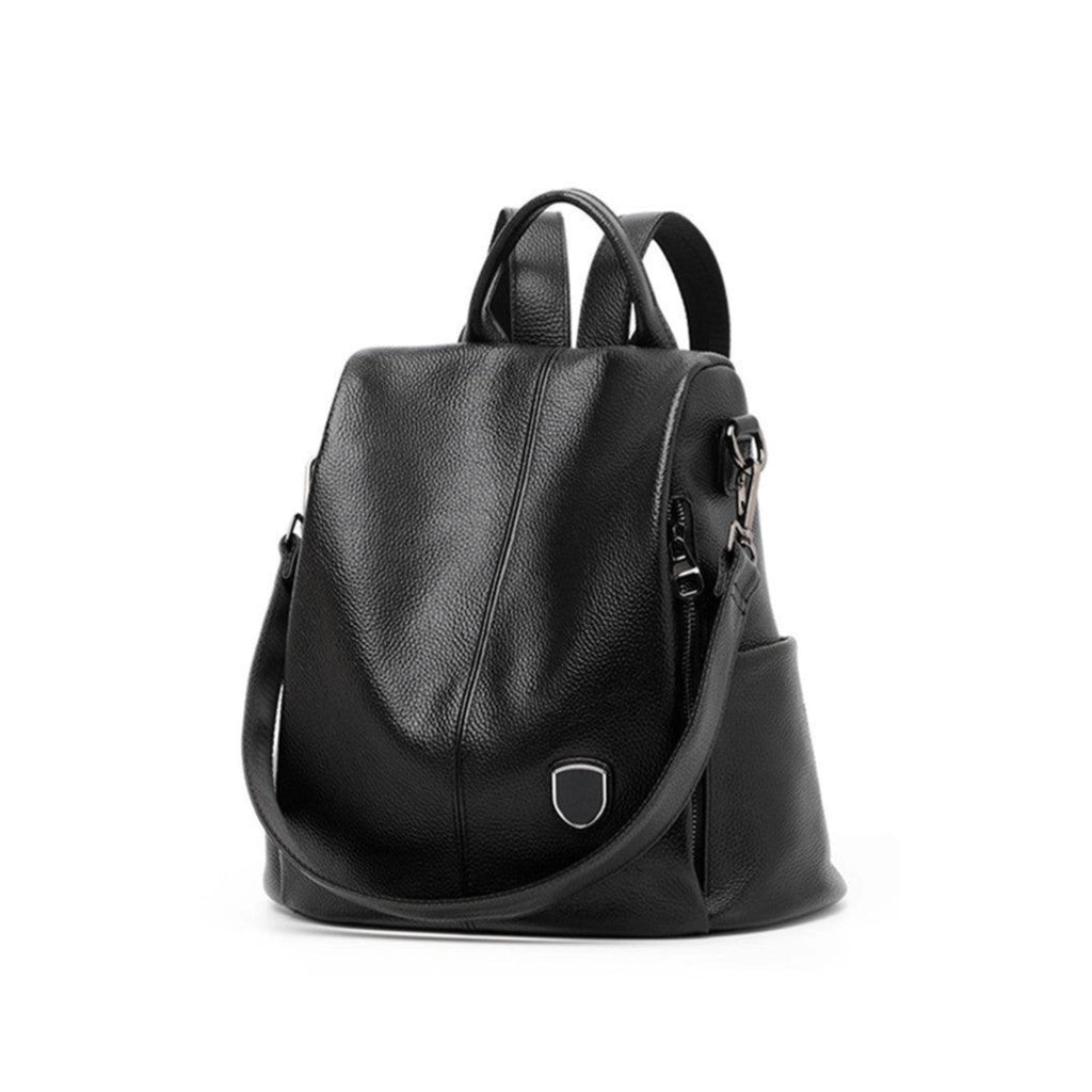 Rucksack in Urban Black – strukturierter Look mit weichem Rindsleder, tragbar als Rucksack oder Schultertasche.