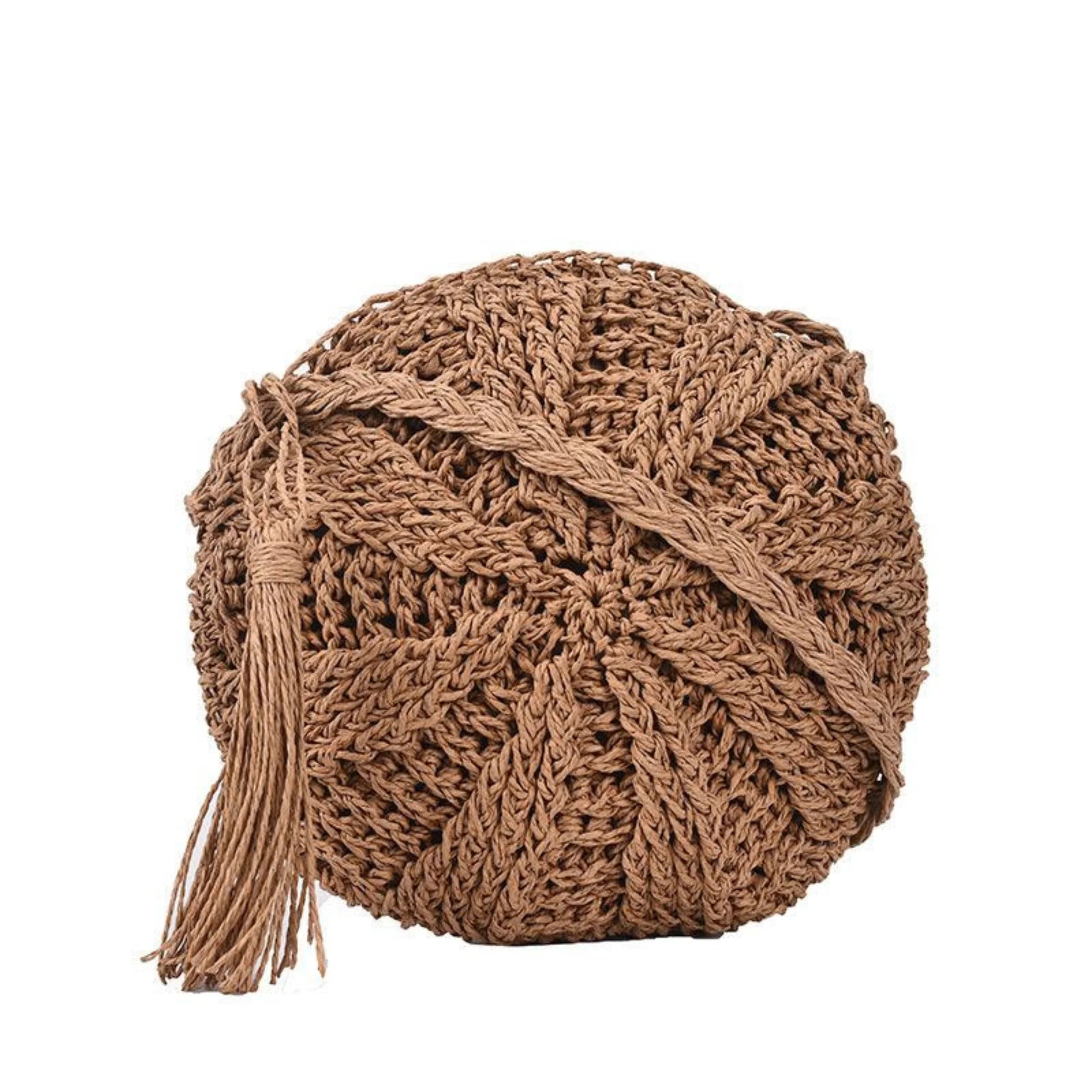 Mini-Rundtasche in dunklem Braunton „Cocoa Brown“, gehäkelt und logofrei