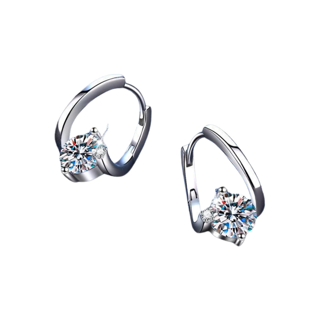 Silberne Creolen mit rundem Zirkonia-Stein, glatt poliert und technisch geschlossen